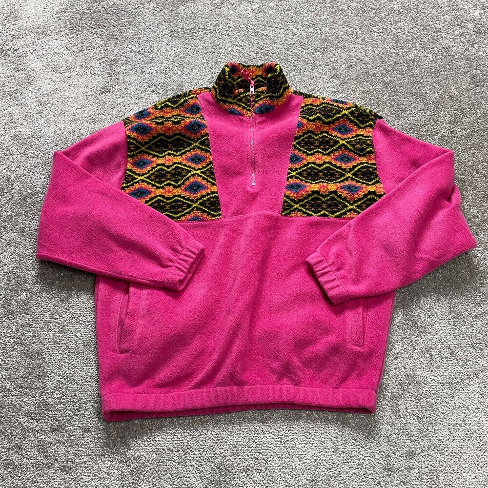 Asos Design Jacket Womens Small Pink 1/4 Zip Fleece Southwestern Soft Pockets